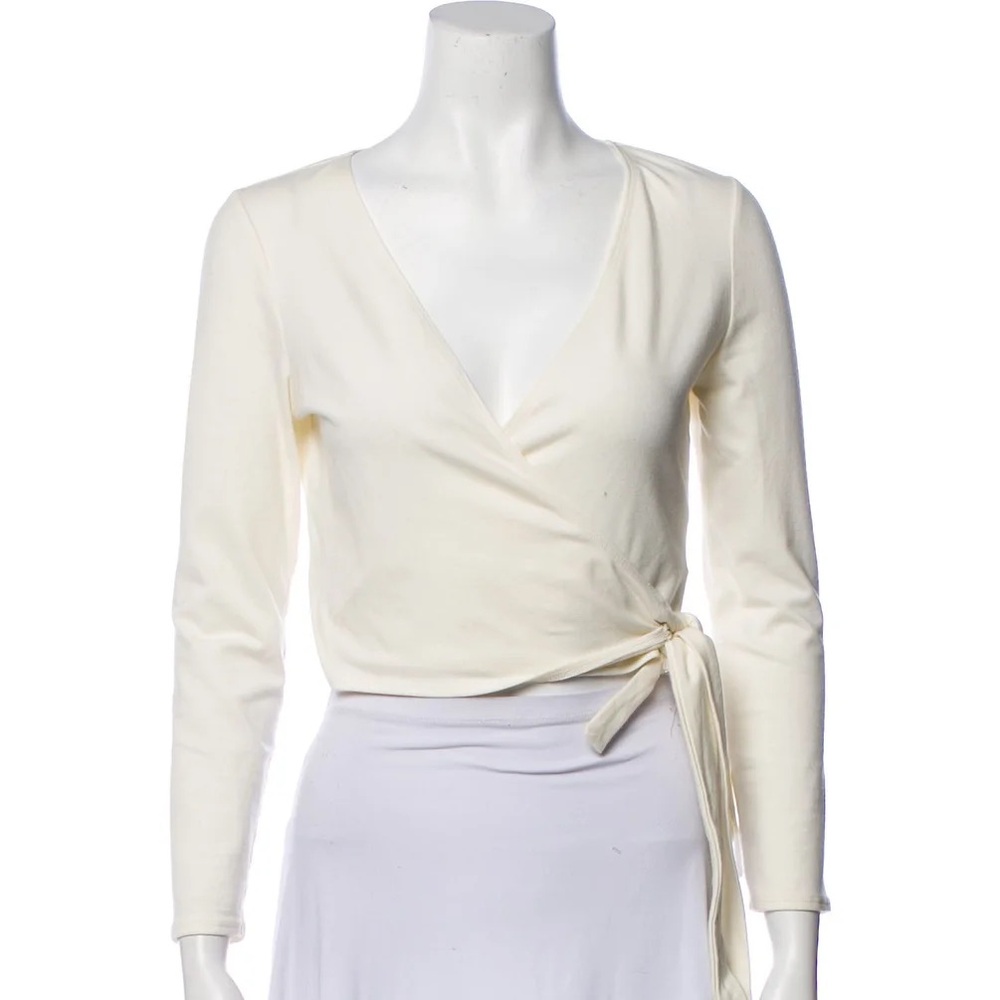 Reformation Plunge Neckline Three-Quarter Sleeve Crop Top